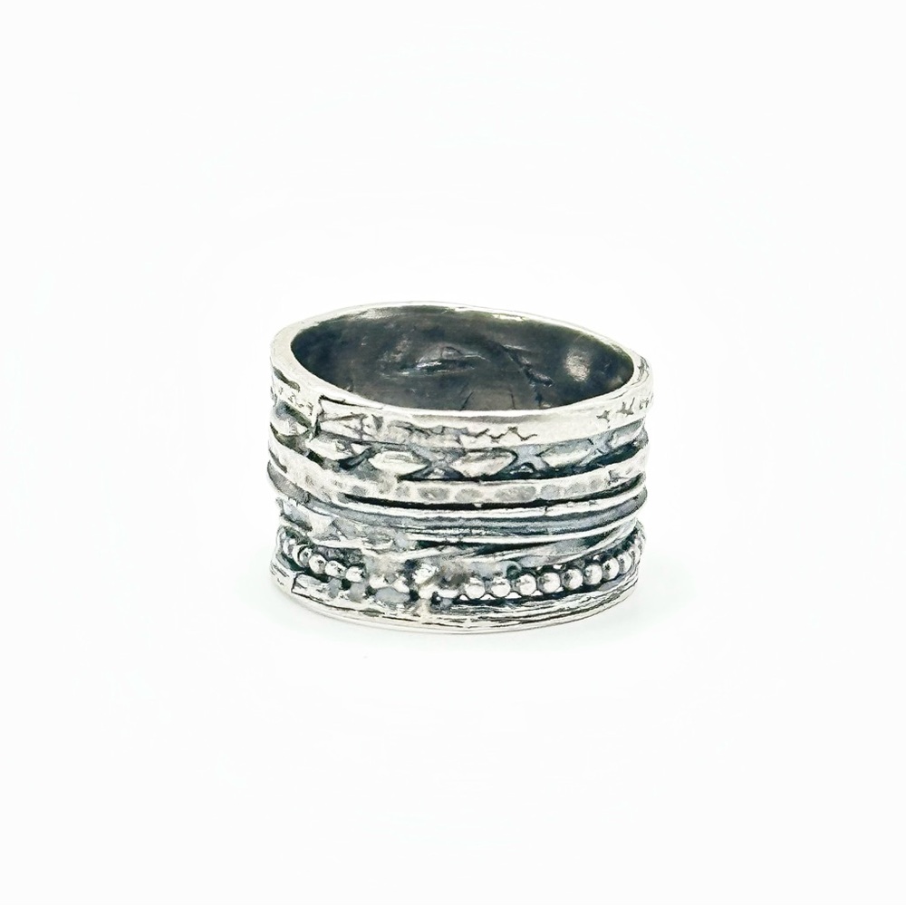 Sterling Silver & Pearl Wide Band Ring size 7 - Picture 5 of 11